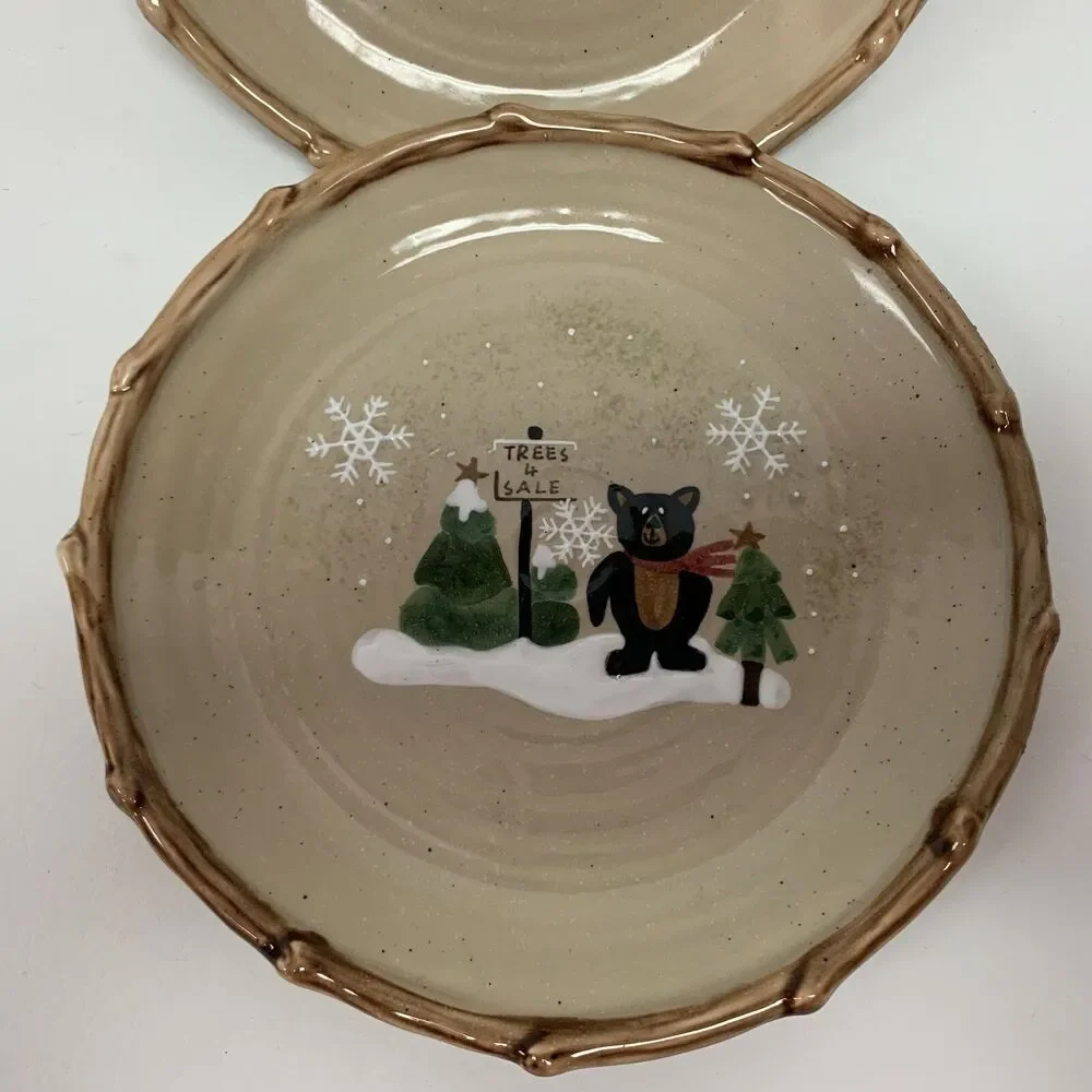 Make the Season Bright Salad Plates Christmas Holiday‎ Bear Moose Lot of 2